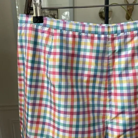 Talbots 100% Silk Ankle Crop Colorful Plaid Pants 14 - Picture 2 of 5